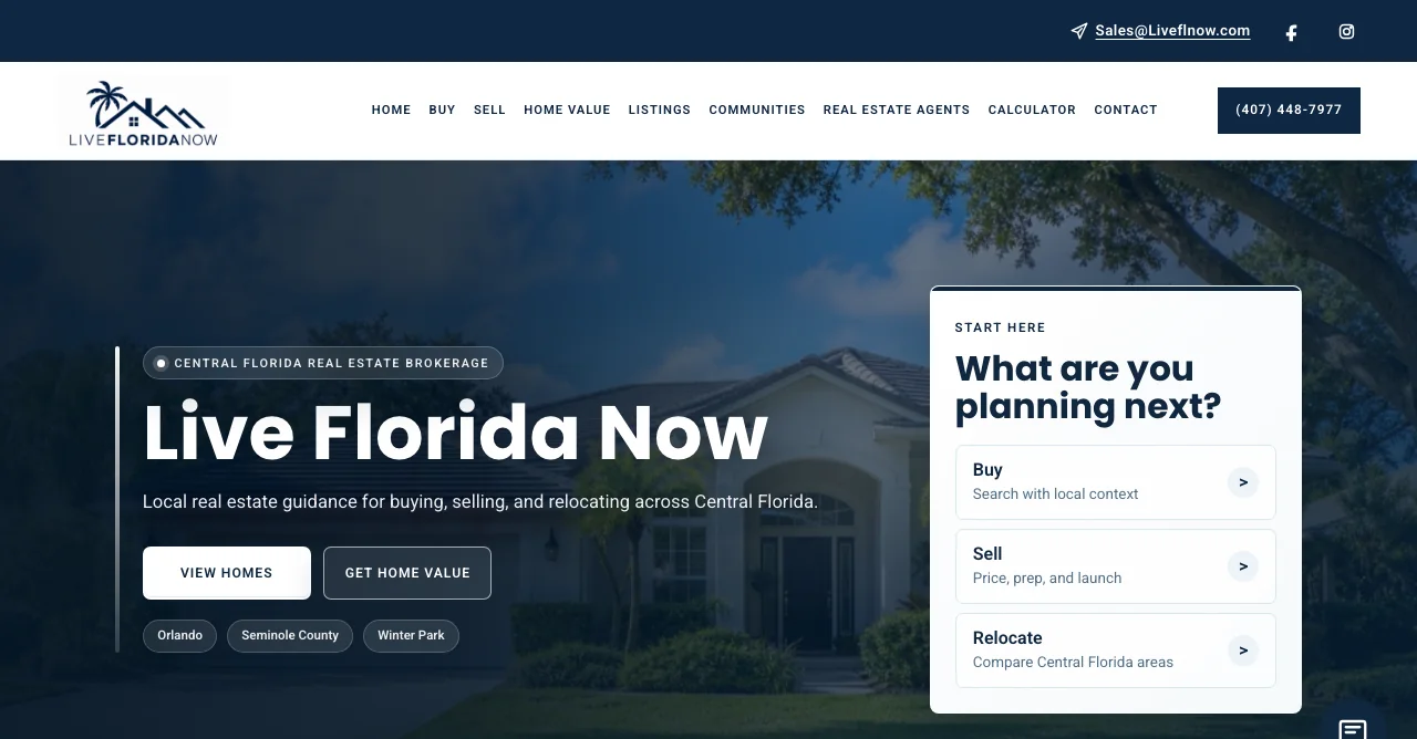 Live Florida Now real estate website homepage